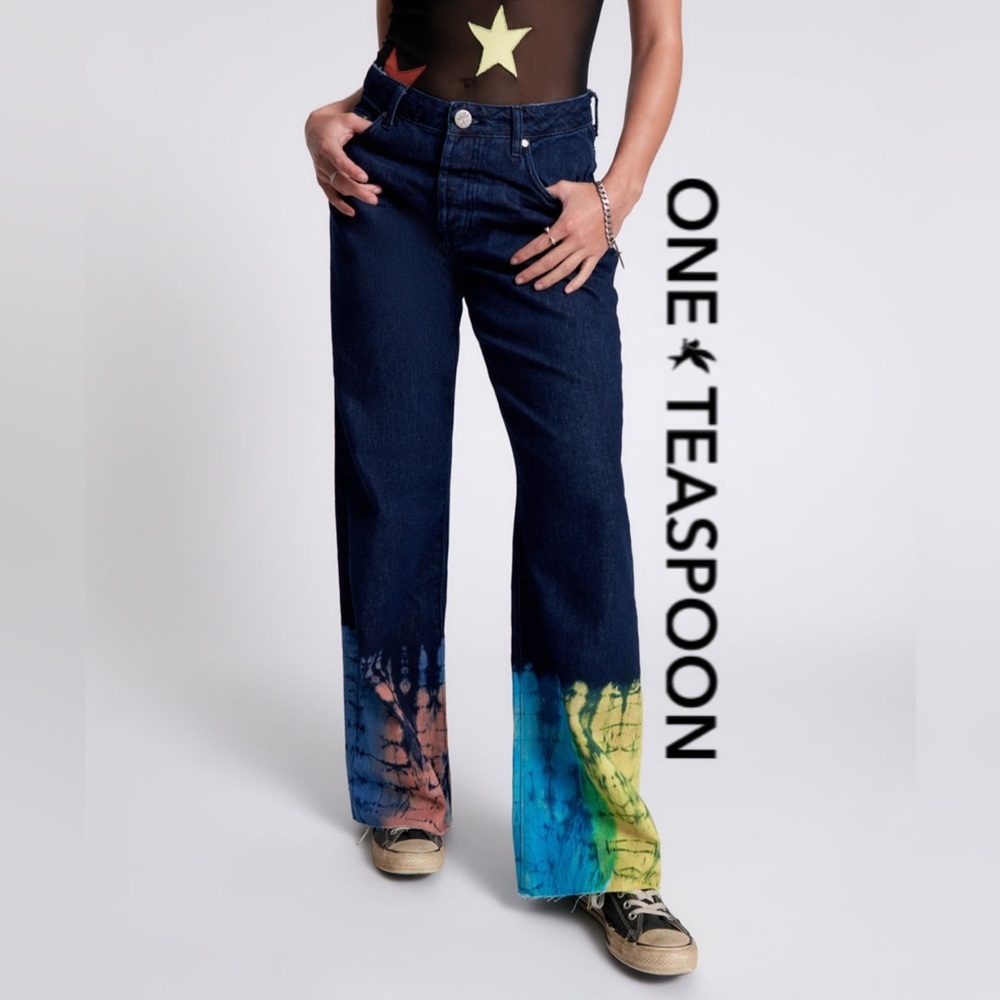 One Teaspoon | Jackson Mid Waist Wide Leg Denim Jeans - Paint Dipped - NWT